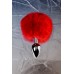 Анальная втулка TOYFA Metal, маленькая, металл+искусственный мех, серебристая, с красным хвостиком
