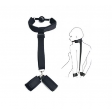 Набор для фиксации, наручники + ошейник с кляпом, черный