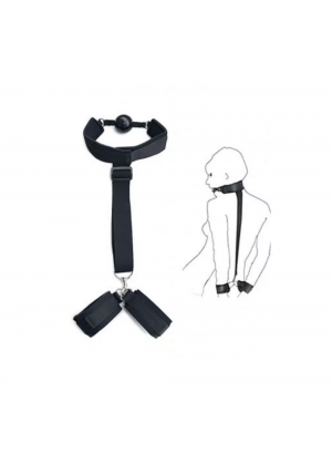 Набор для фиксации, наручники + ошейник с кляпом, черный Набор для фиксации, наручники + ошейник с кляпом, черный