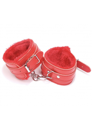 Наручники с мехом, SM Bondage, эко-кожа, красные Наручники с мехом, SM Bondage, эко-кожа, красные
