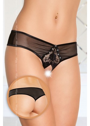 Трусики с кружевной вставкой открытые SoftLine Collection, черный, M/L