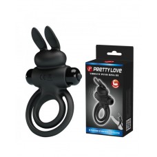 Двойное эрекционное кольцо с вибростимуляцией клитора, Pretty Love - зайчик, черное
