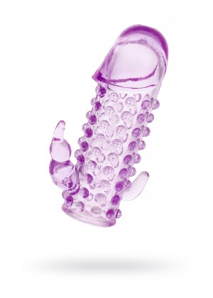 Насадка на пенис с дополнительной стимуляцией TOYFA Basic, TPE, фиолетовый, 13 см