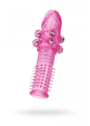 Насадка на пенис с шариками TOYFA Basic, TPE, розовый, 14 см