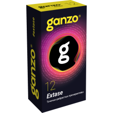 Презервативы Ganzo, extase, латекс, точечные, ребристые, анатомичные, 18 см, 5,2 см, 12 шт.