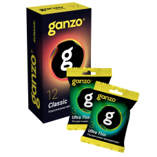 Презервативы Ganzo, classic, классические, латекс, двойная смазка, 18,5 см, 5,2 см, 12 шт.