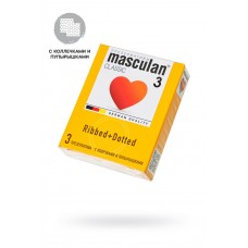 Презервативы Masculan, сlassic 3, doty, латекс, кольца, точечные, розовые, 19 см, 5,3 см, 3 шт.