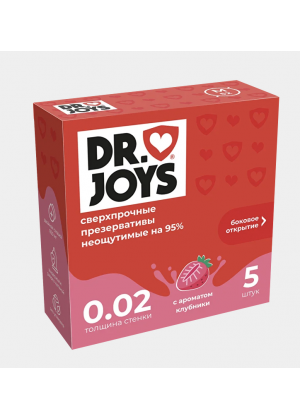 Презервативы DR JOYS, сверхпрочные, (ультратонкие) неощутимая толщина 0.02 мм, с ароматом клубники, 5 шт.