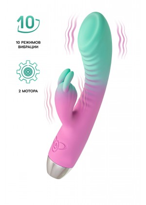 Вибратор для точки G с клиторальной стимуляцией, Flovetta ORCHID, силикон, мятно-розовый, 21 см